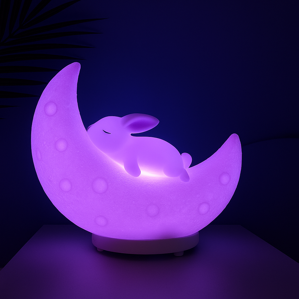 Veilleuse lapin lune décorative lumière douce enfant