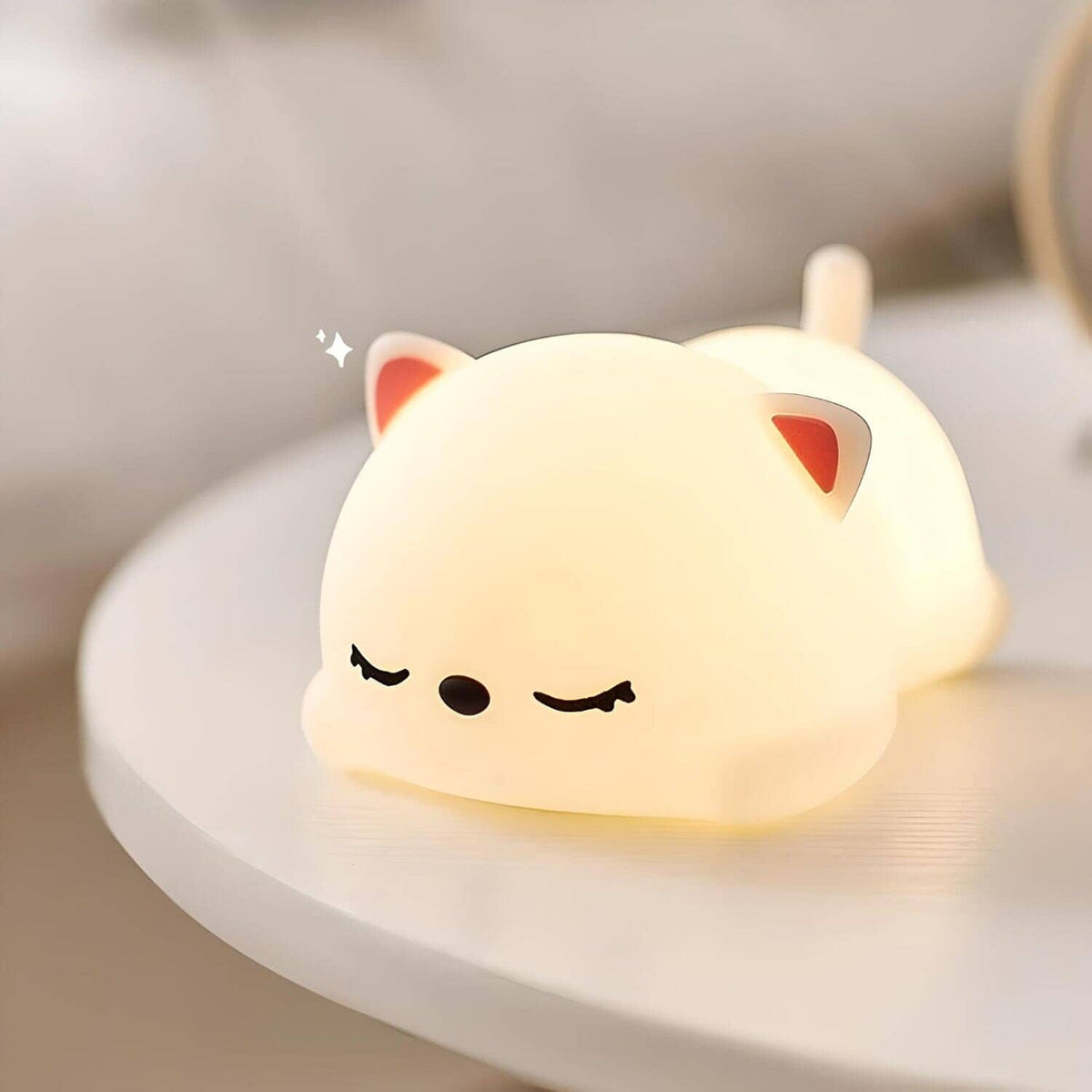 Veilleuse chat blanc led mignonne lumière douce de nuit