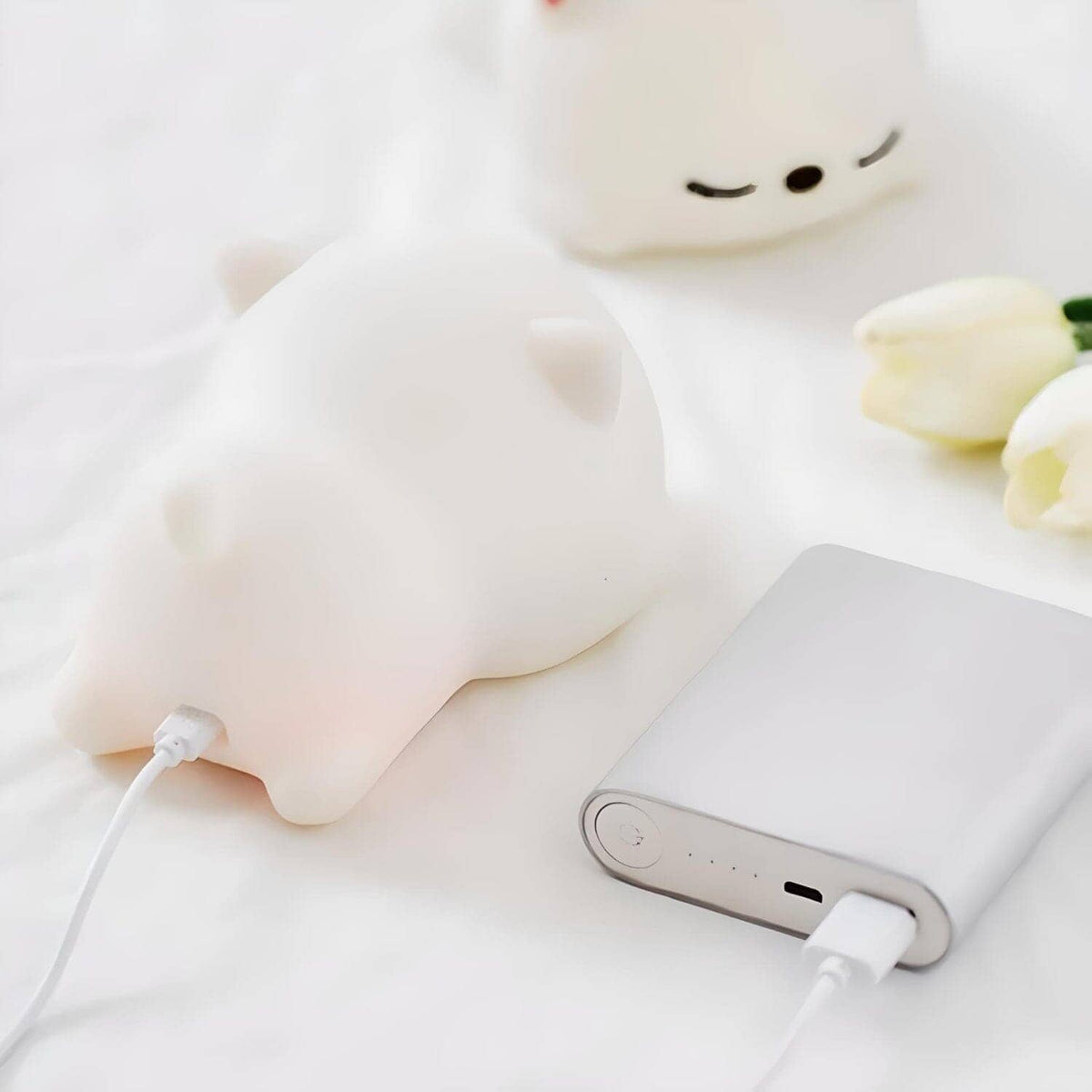 Veilleuse chat blanc led mignonne lumière douce de nuit