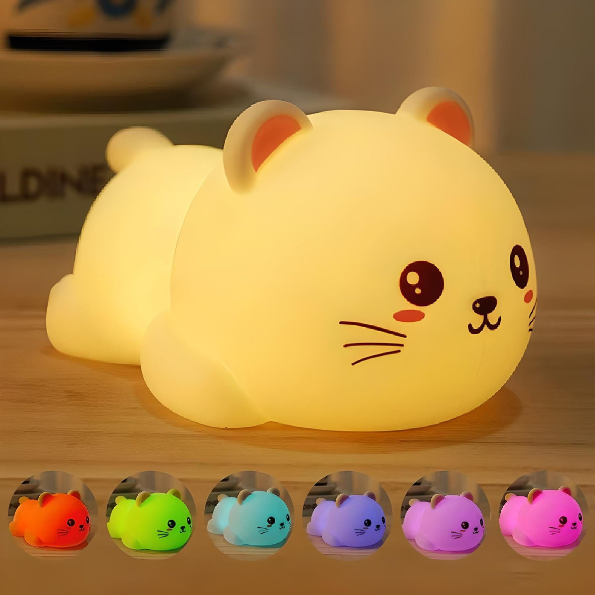 Veilleuse chat multicolore led lumière apaisante enfant