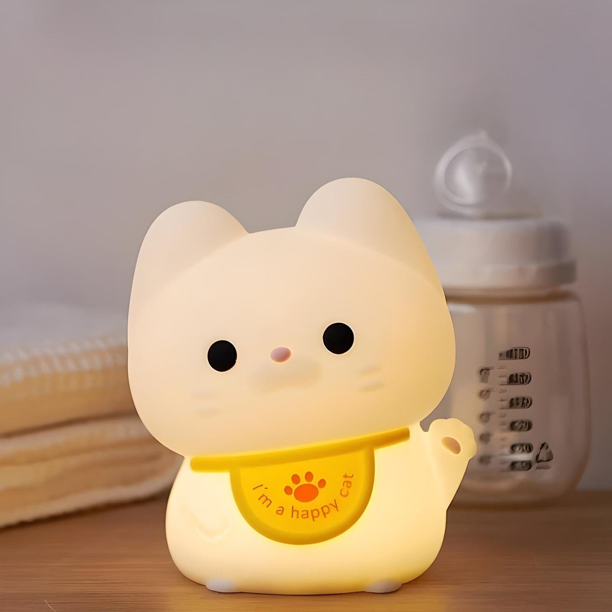 Veilleuse chat porte bonheur lumière apaisante enfant