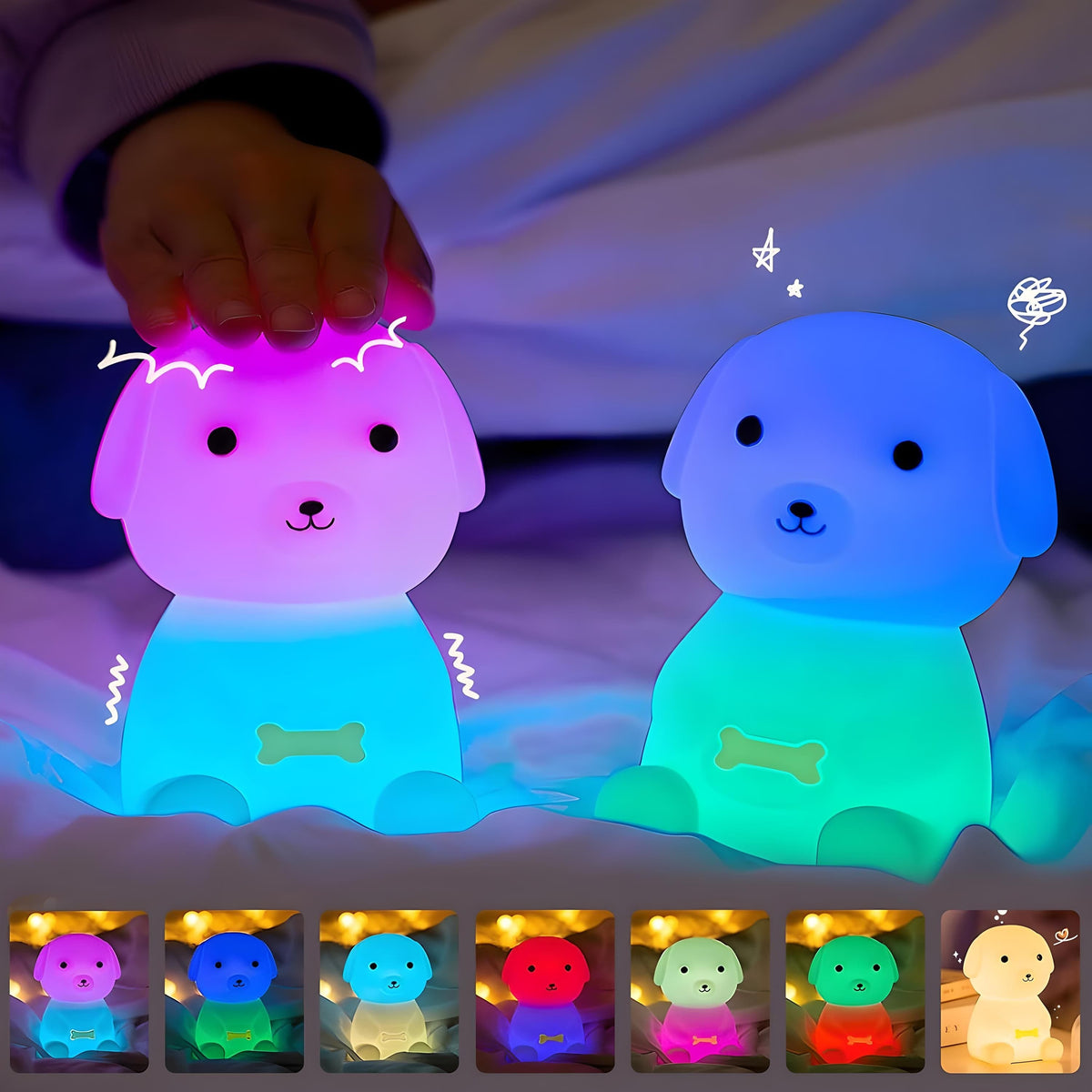 Veilleuse chien dégradé multicolore led pour chambre enfant