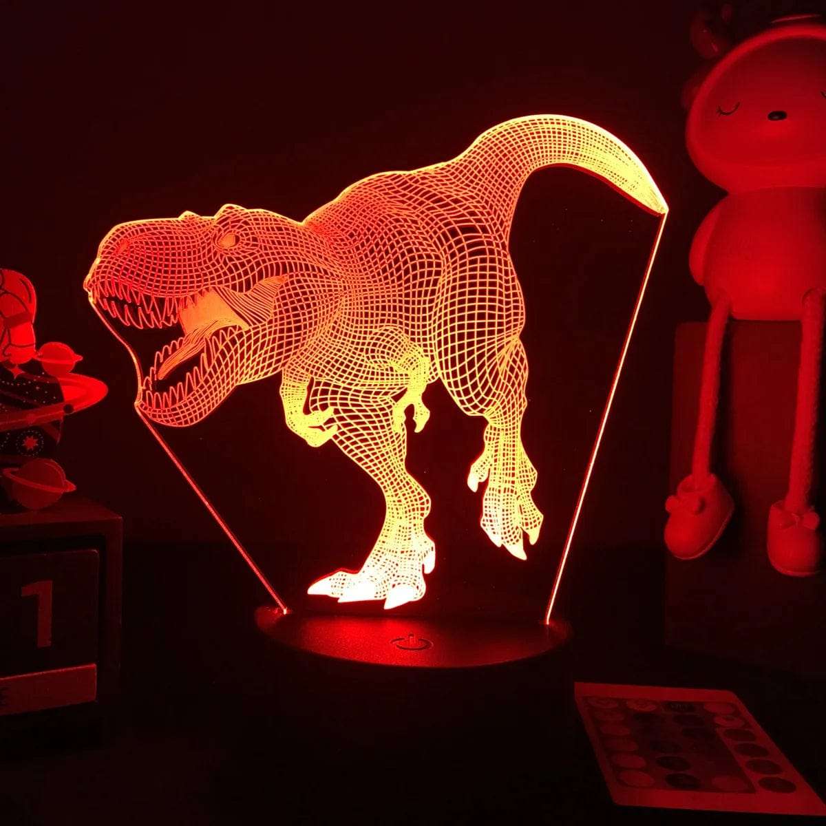 Veilleuse dinosaure vert 3D lumière douce pour enfant