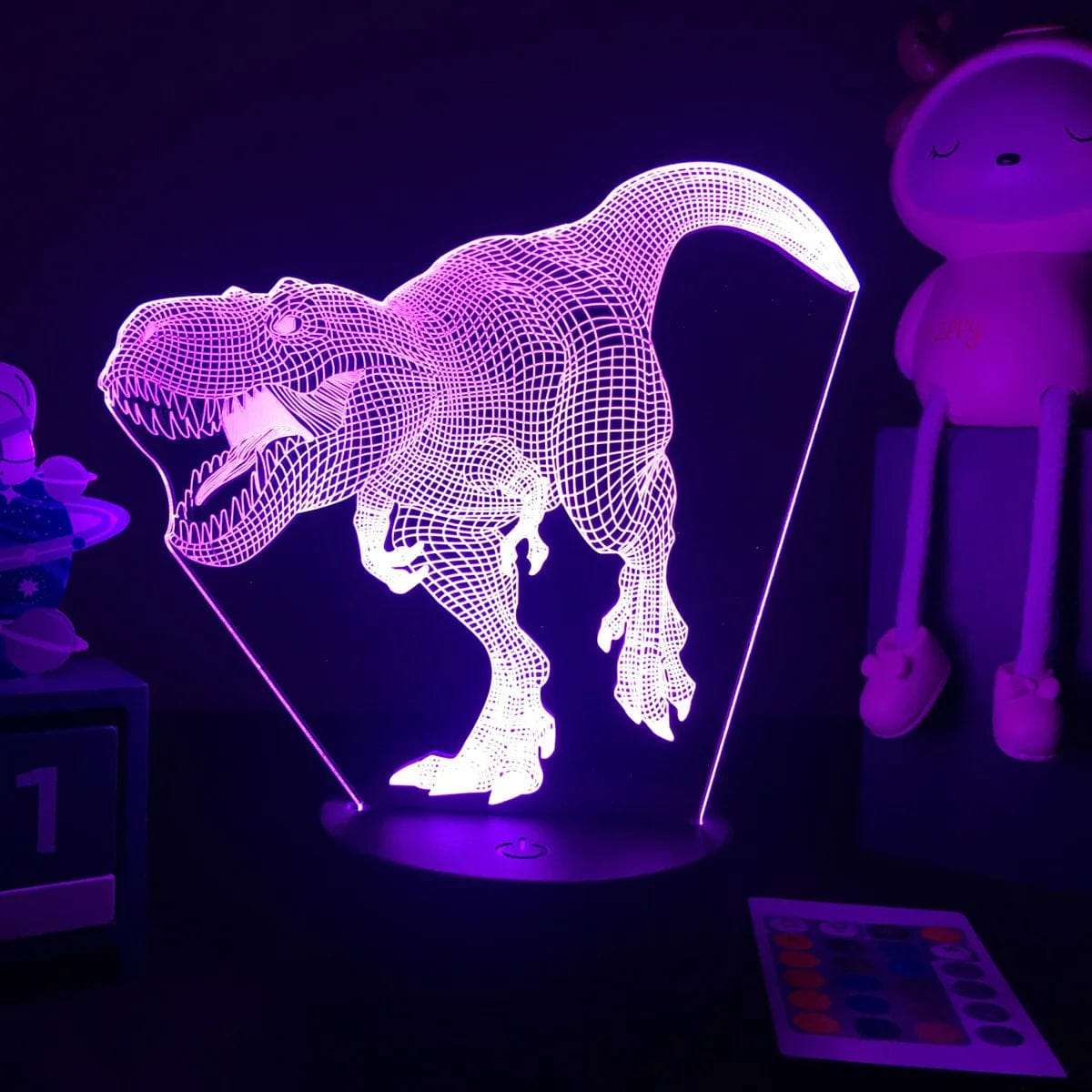 Veilleuse dinosaure vert 3D lumière douce pour enfant