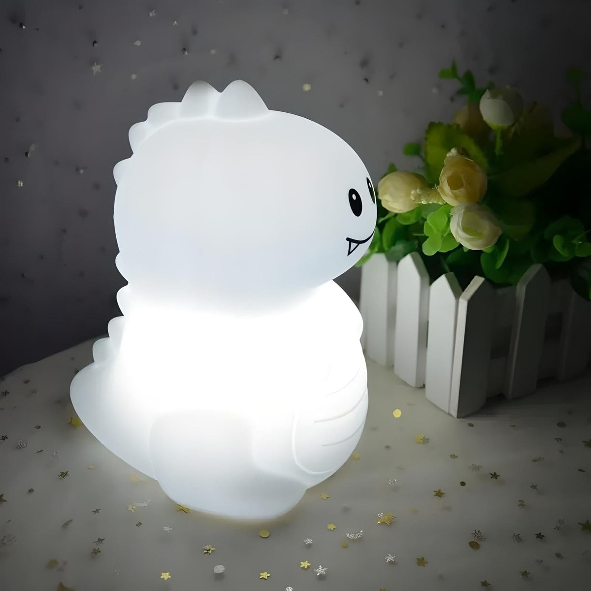 Veilleuse dinosaure blanc mignon lumière douce enfant
