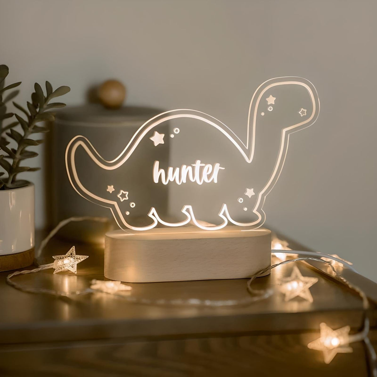 Veilleuse dinosaure lumineuse personnalisée avec prénom