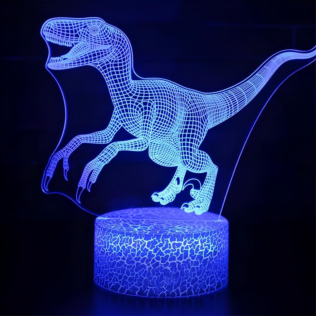 Veilleuse dinosaure vélociraptor 3D lumière ambiance enfant