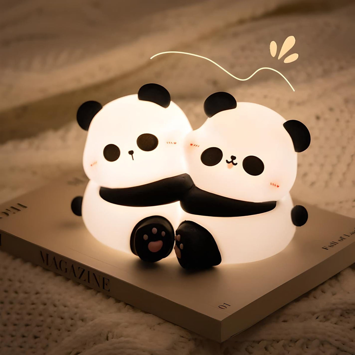 Veilleuse double panda câlin lumière douce enfant