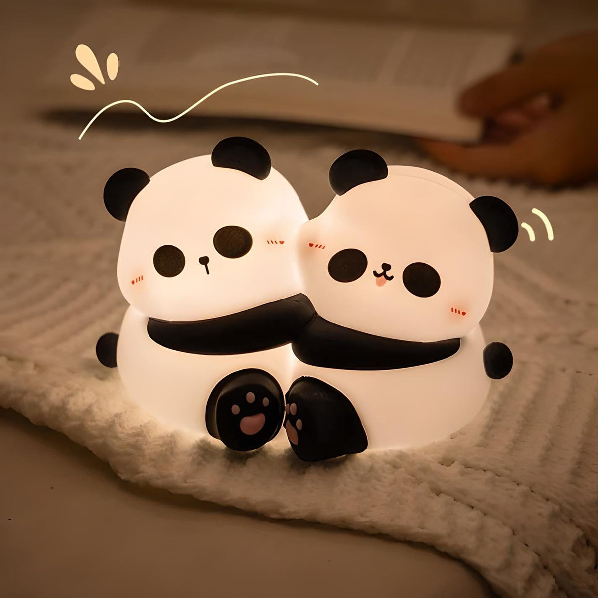 Veilleuse double panda câlin lumière douce enfant