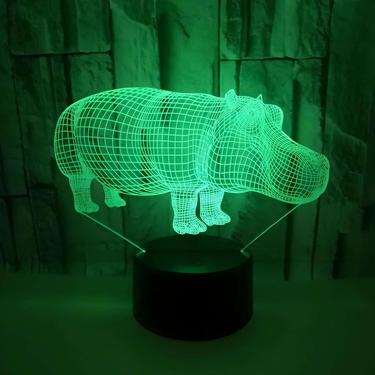 Veilleuse hippopotame 3D colorée pour chambre d'enfant