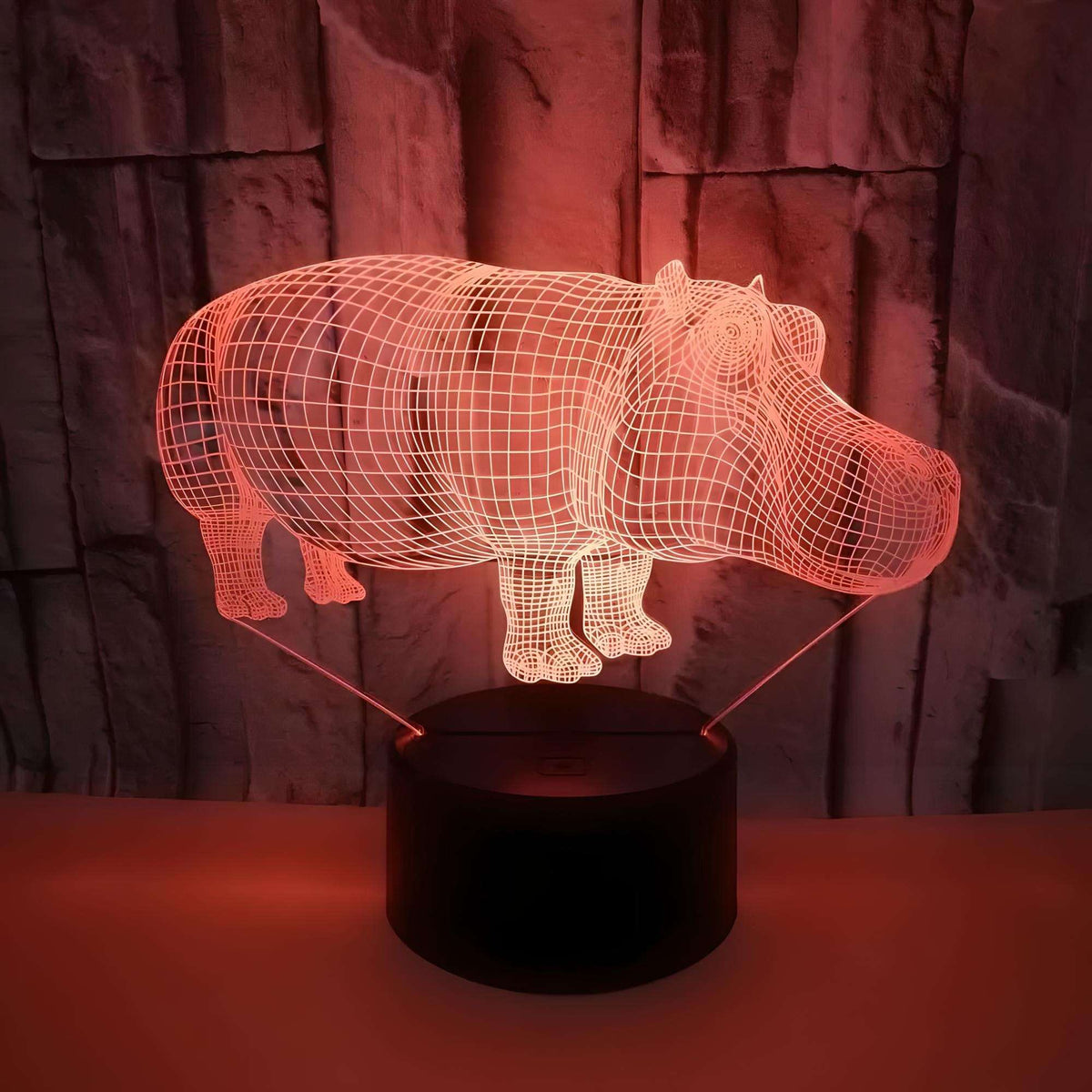Veilleuse hippopotame 3D colorée pour chambre d'enfant