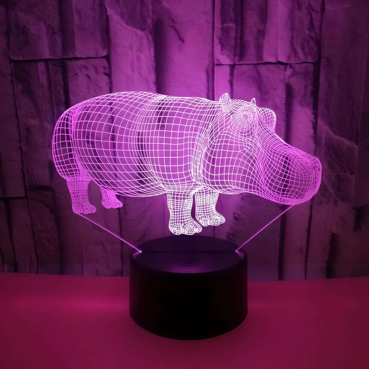 Veilleuse hippopotame 3D colorée pour chambre d'enfant