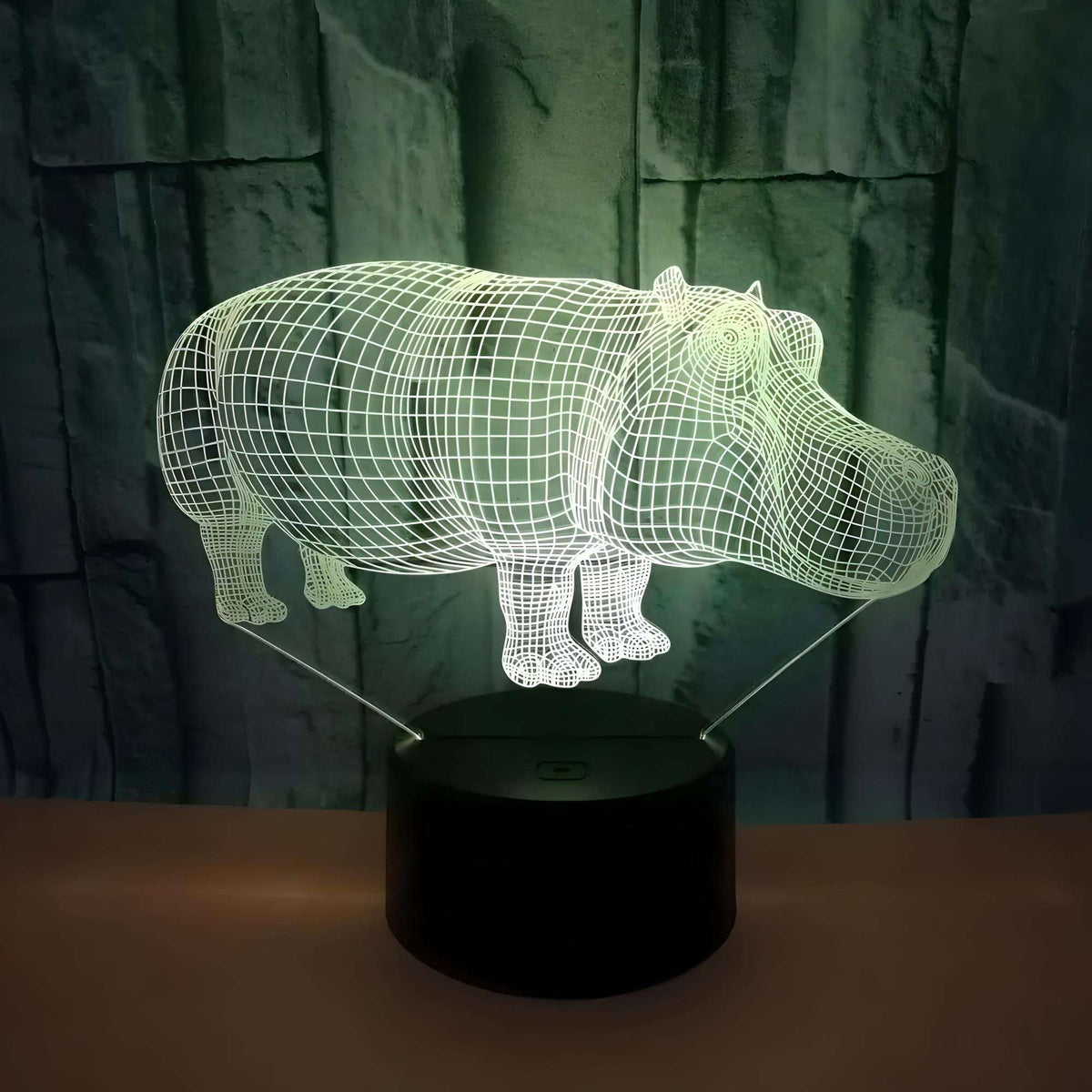 Veilleuse hippopotame 3D colorée pour chambre d'enfant