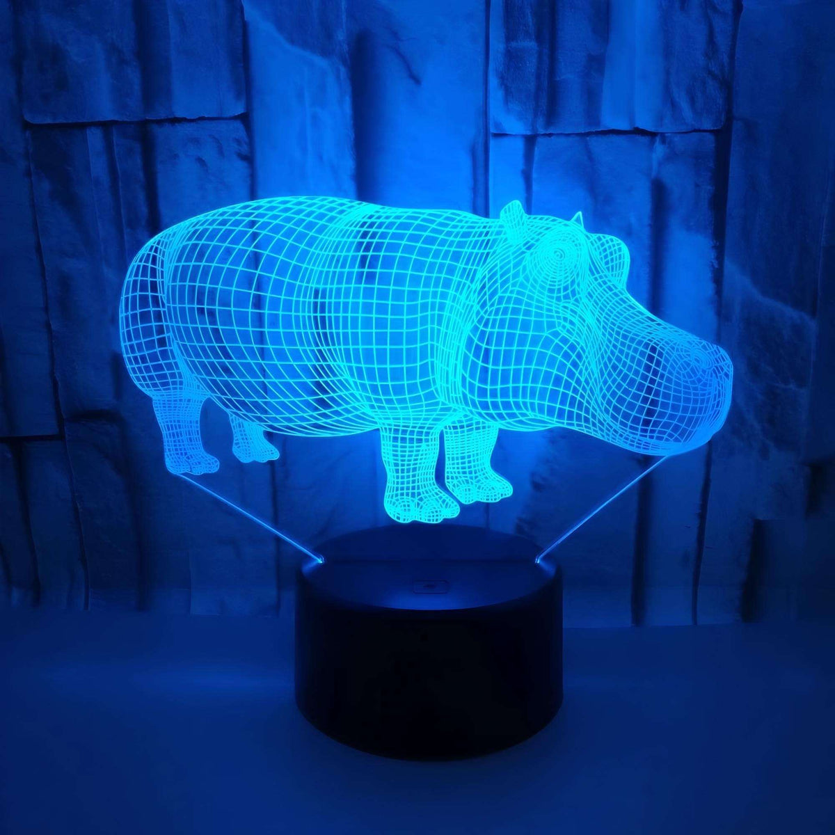 Veilleuse hippopotame 3D colorée pour chambre d'enfant