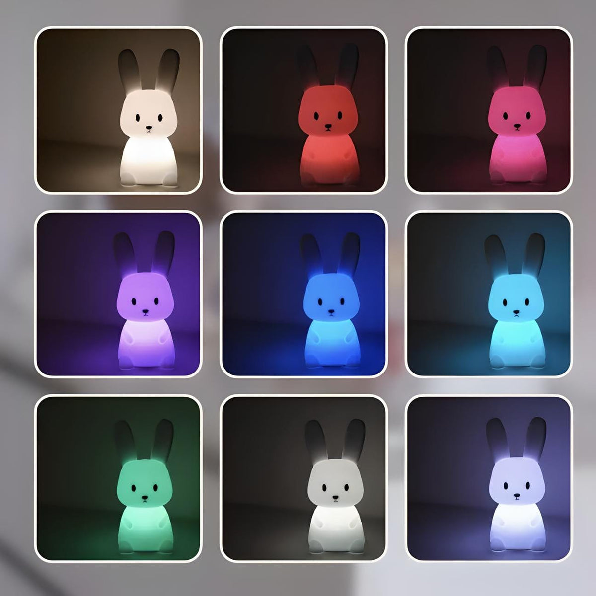 Veilleuse lapin multicolore silicone douce lumière enfant