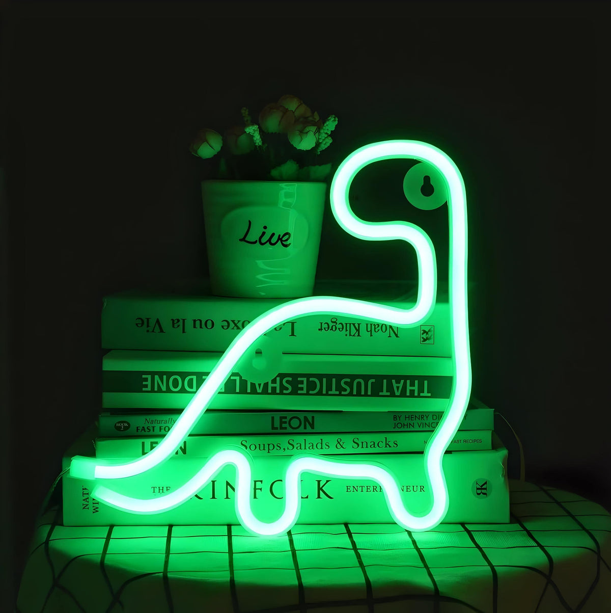Veilleuse néon dinosaure vert lumière douce décorative