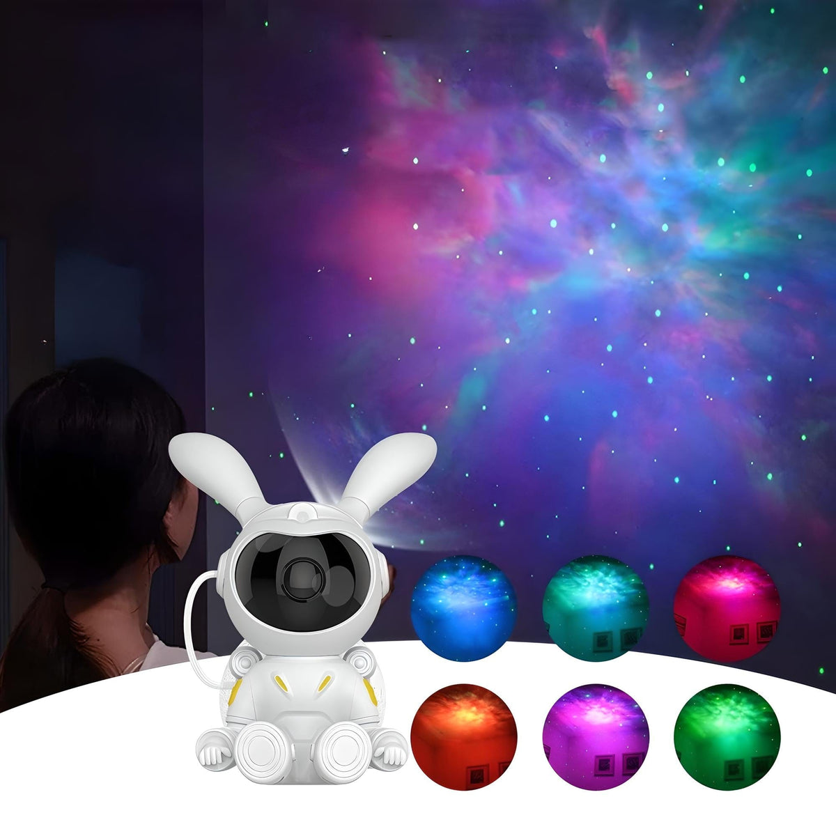 Veilleuse projecteur astronaute lapin lune ciel étoilé