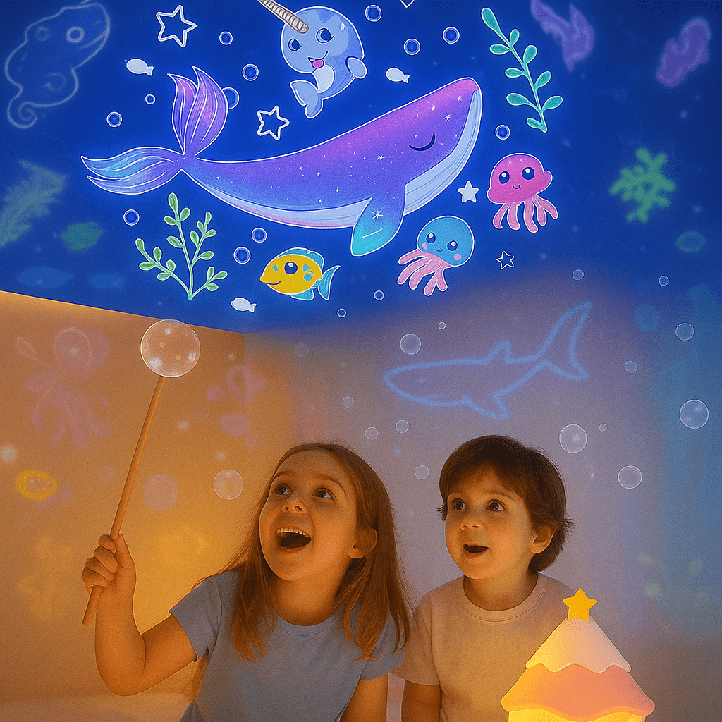 Veilleuse projection carrousel rose avec mouvement apaisant