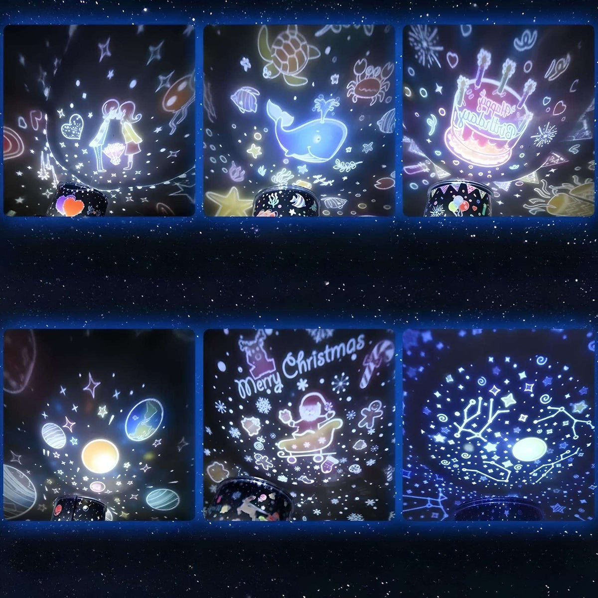 Veilleuse projection tournante musicale avec lumières apaisantes