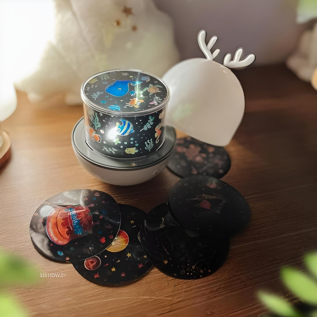 Veilleuse projection tournante musicale avec lumières apaisantes