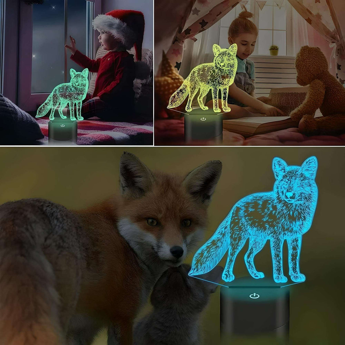 Veilleuse renard 3d lumineuse ambiance enfant apaisante