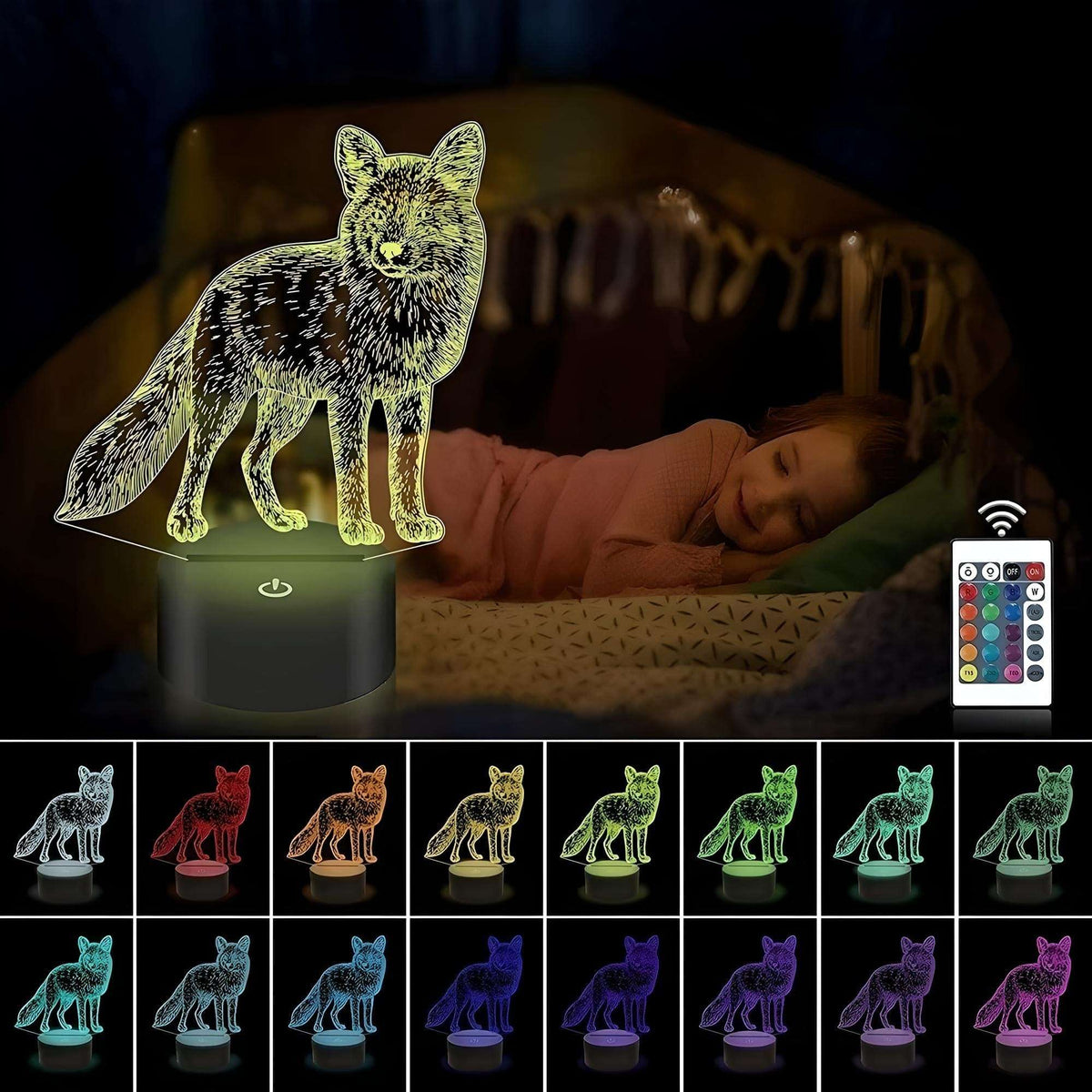 Veilleuse renard 3d lumineuse ambiance enfant apaisante