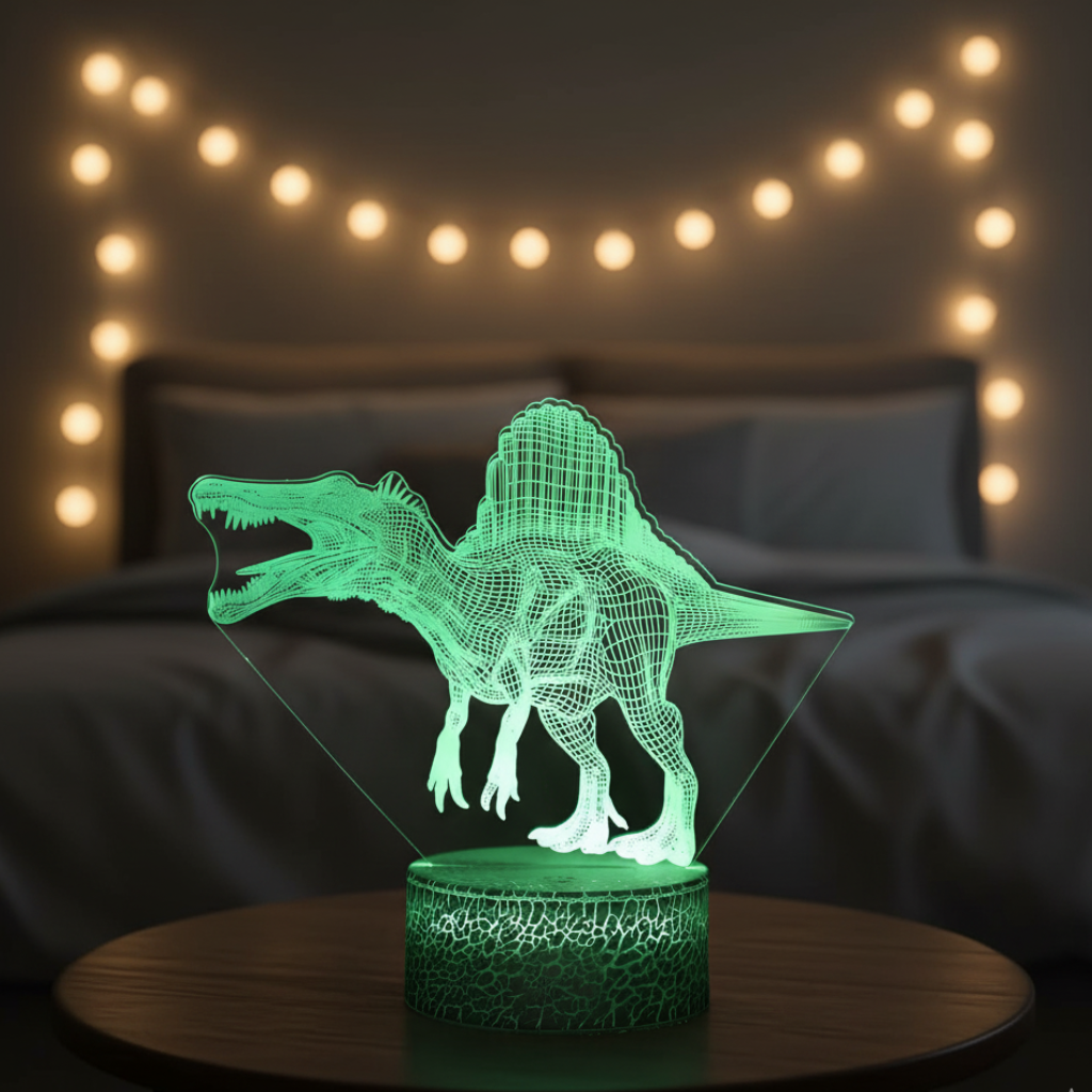 Veilleuse dinosaure Spinosaure 3D lumière ambiance chambre enfant