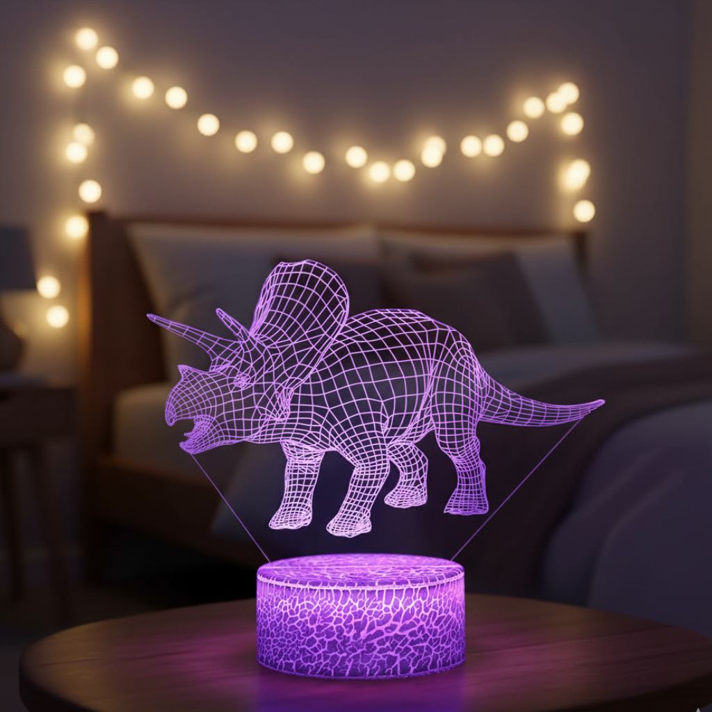 Veilleuse dinosaure triceratops 3D lumière ambiance chambre enfant