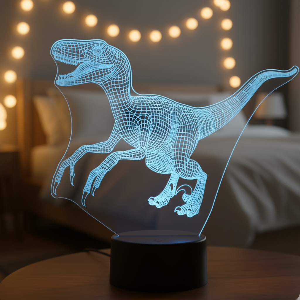Veilleuse dinosaure vélociraptor 3D lumière ambiance enfant